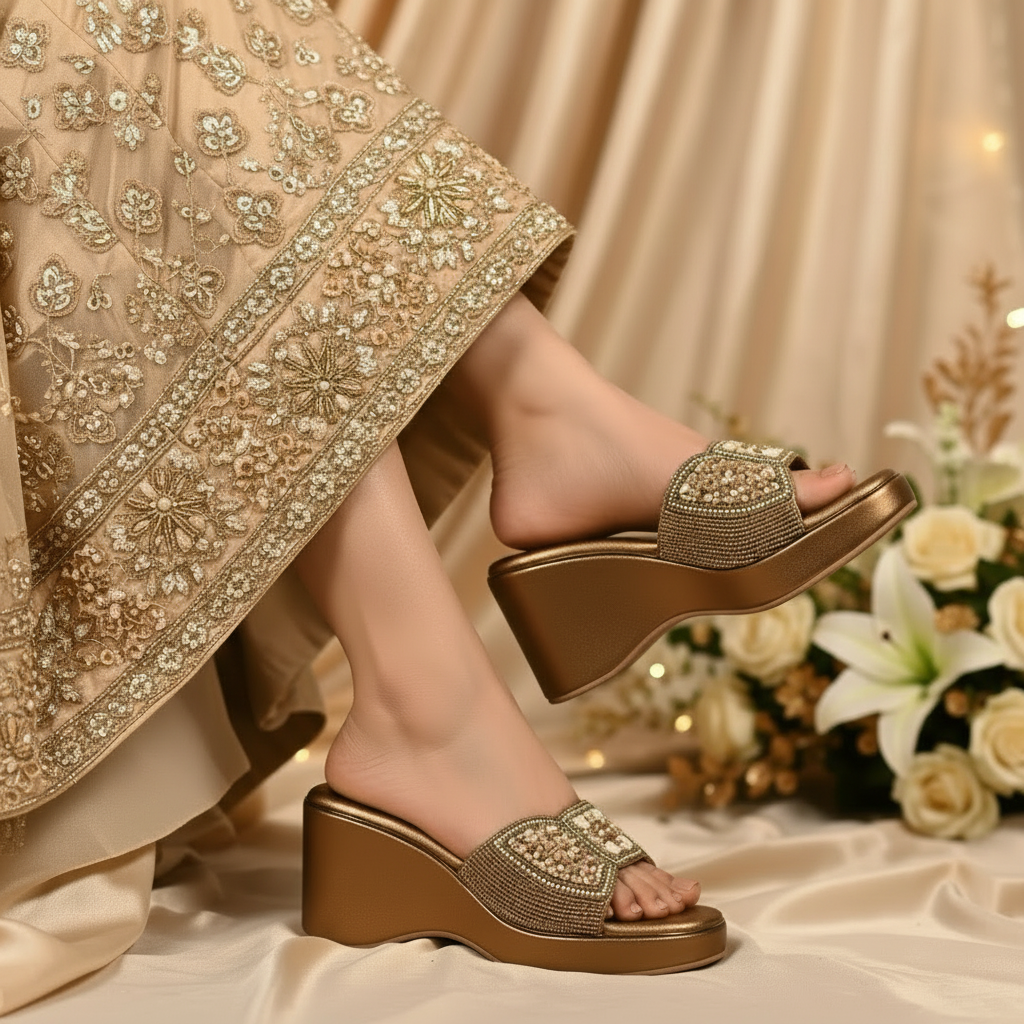 Zari - Bronze Wedge Sandals