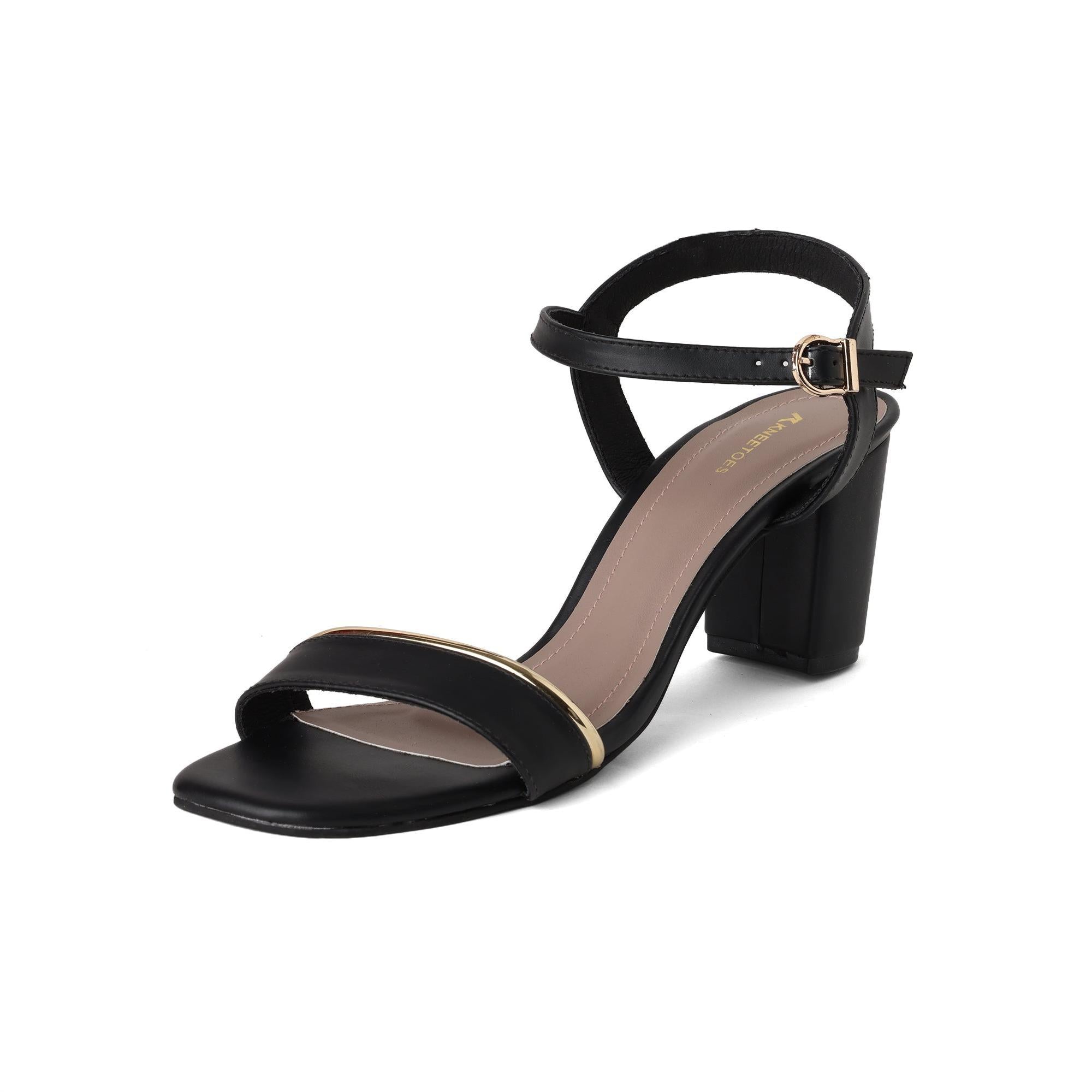 Black Ankle-Strap Block Heel Sandals