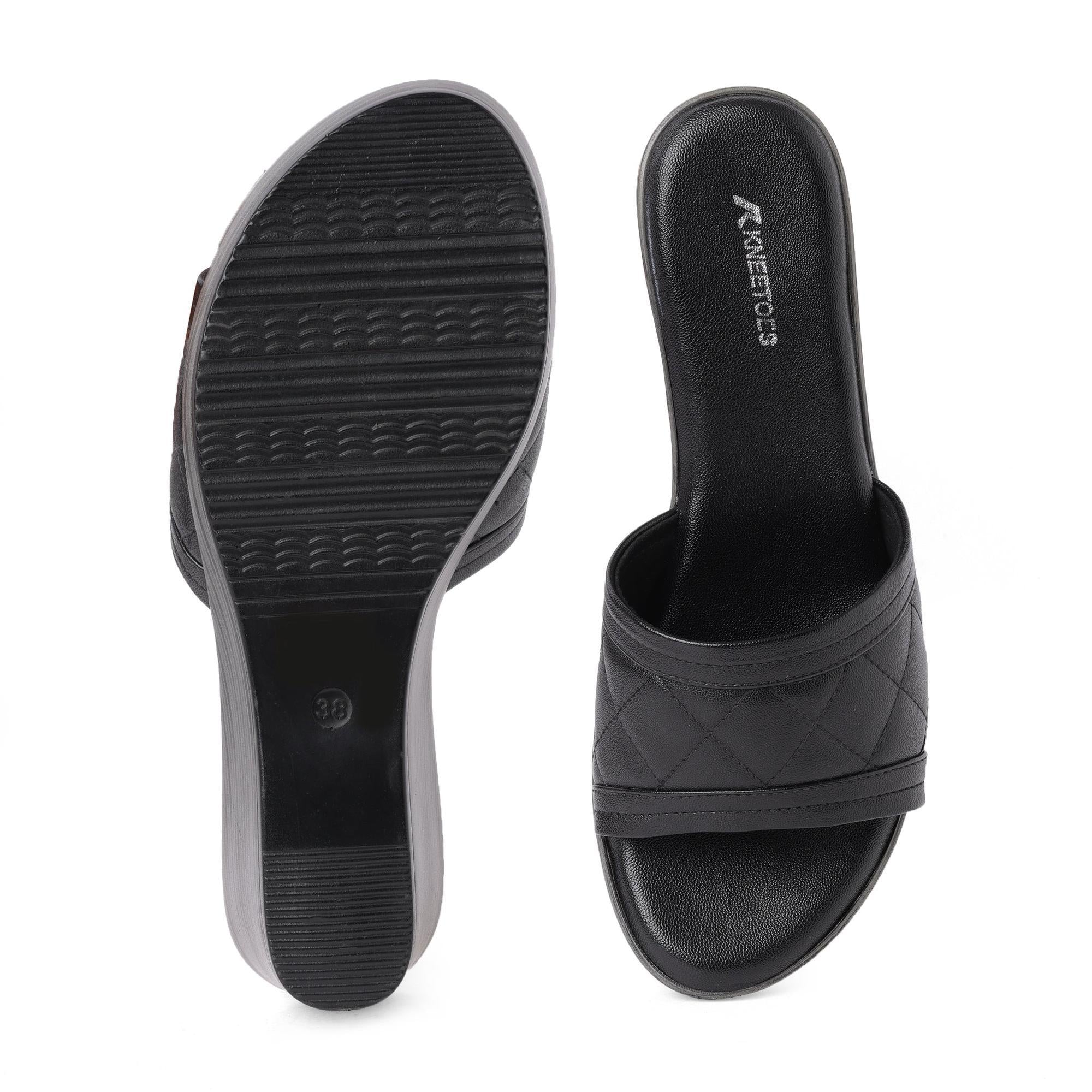 Black Quilted Wedge Sandals