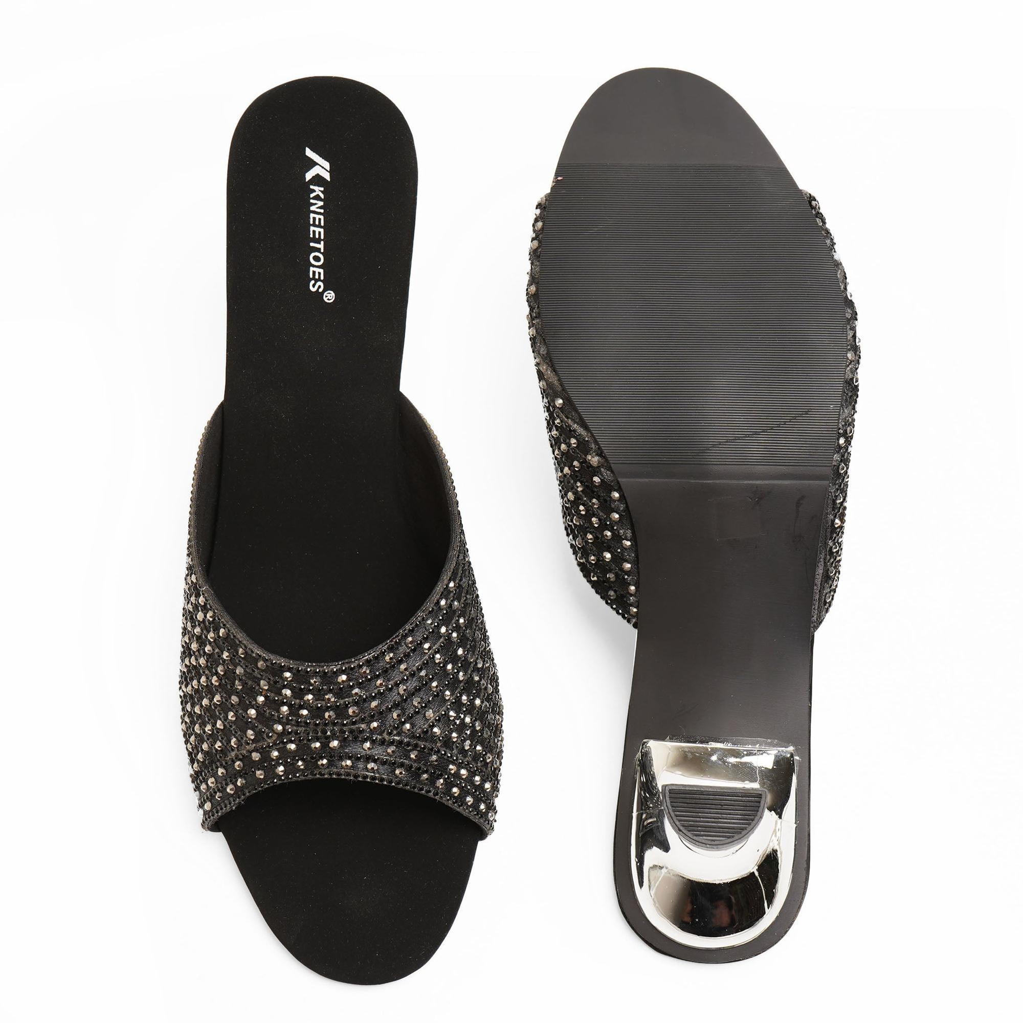 Sparkle Studs Black Kitten Heel Sandals