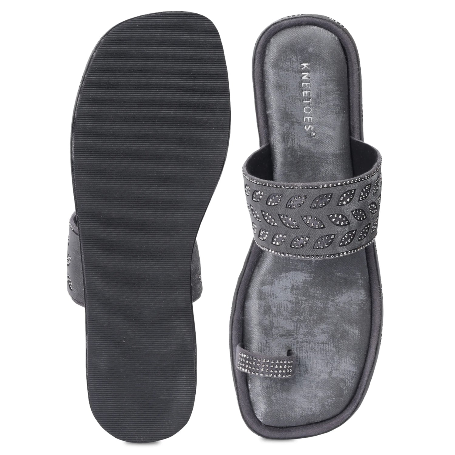 Grey Flat Comfortable One-Toe Sandals