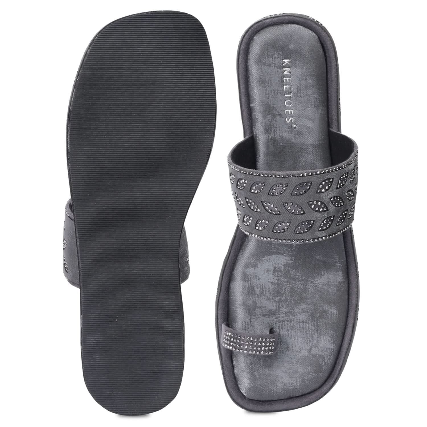 Smoky Grey Studded Toe-Loop Flats