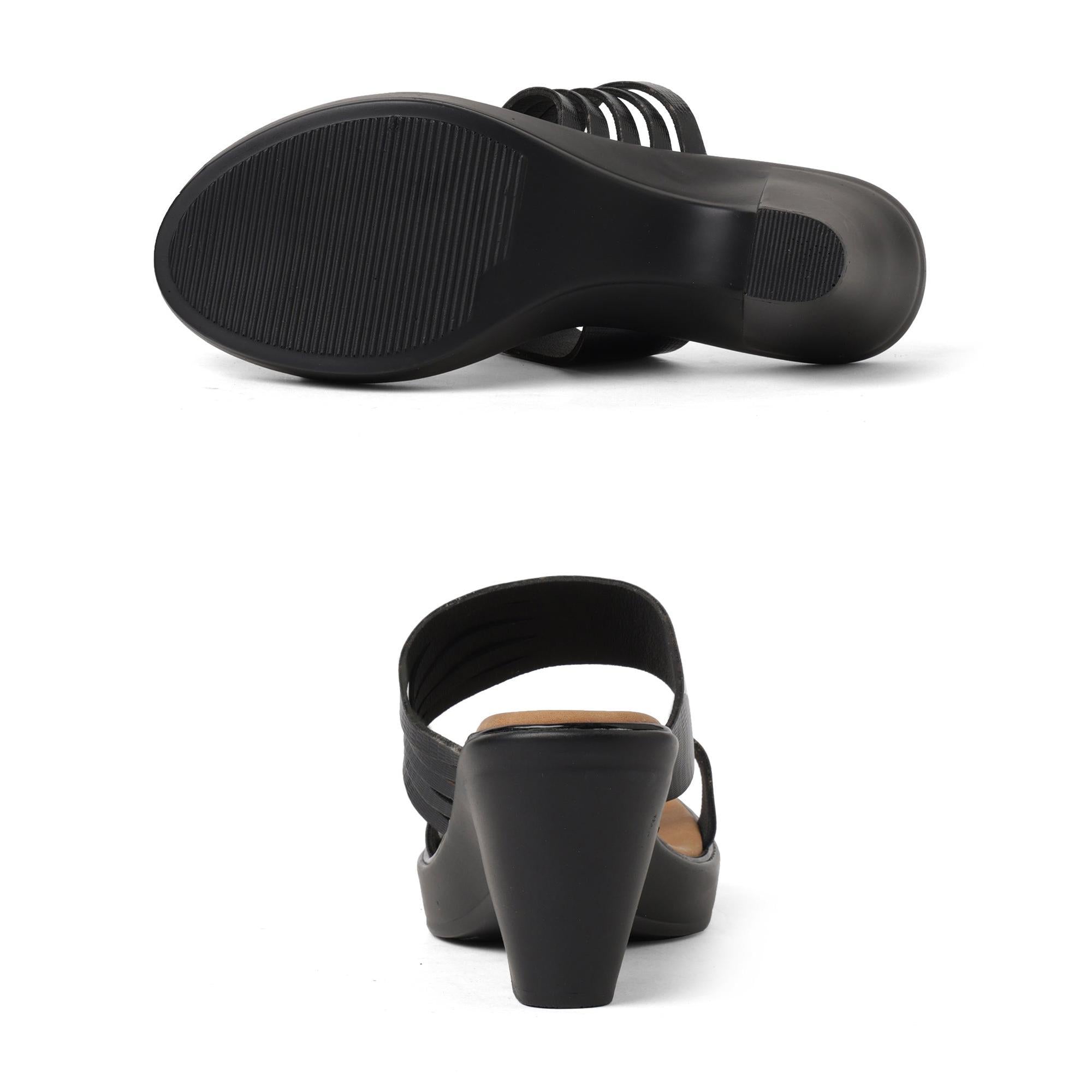 Jet Black Multi-Strap Block Heel Sandals