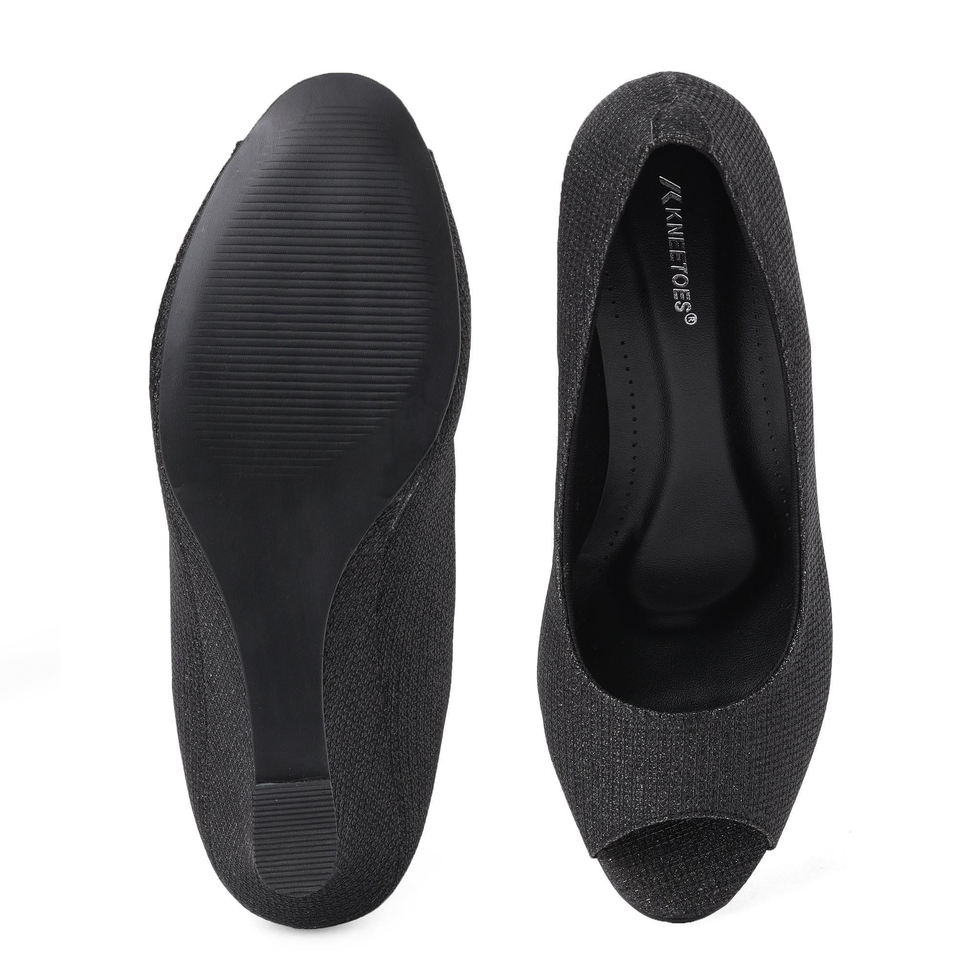 Shine Pop Black Wedge Sandals