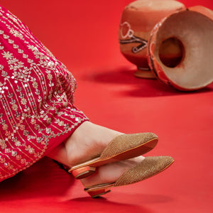 Gemglow Gold Embellished Mule Sandals