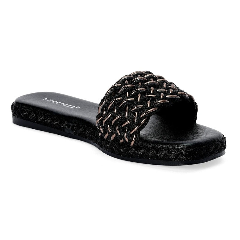 Black Metallic Weave Slip-Ons