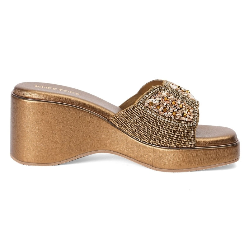 Bronze Zari Wedge Heel Sandals
