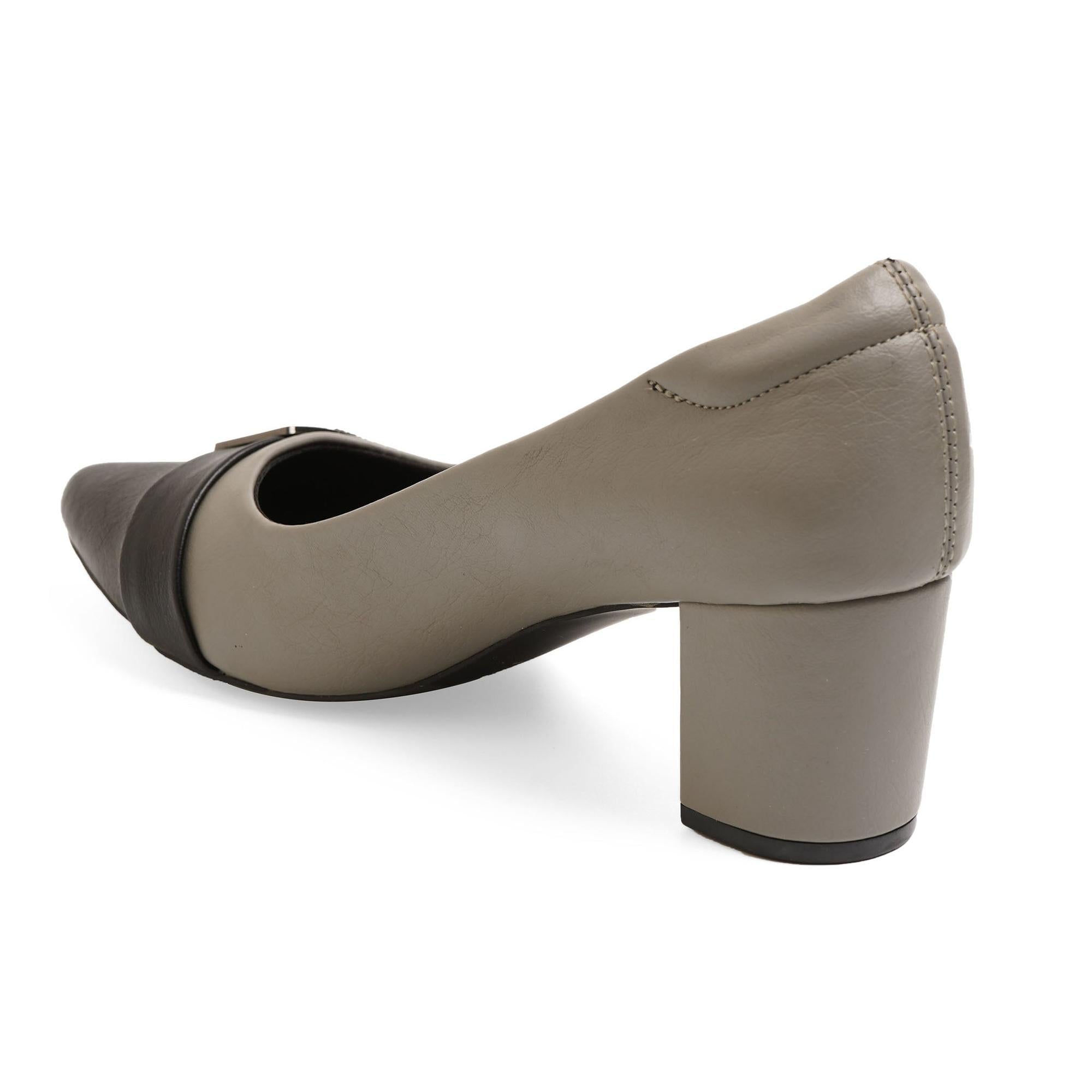 Two-tone Grey Buckled Block Pumps