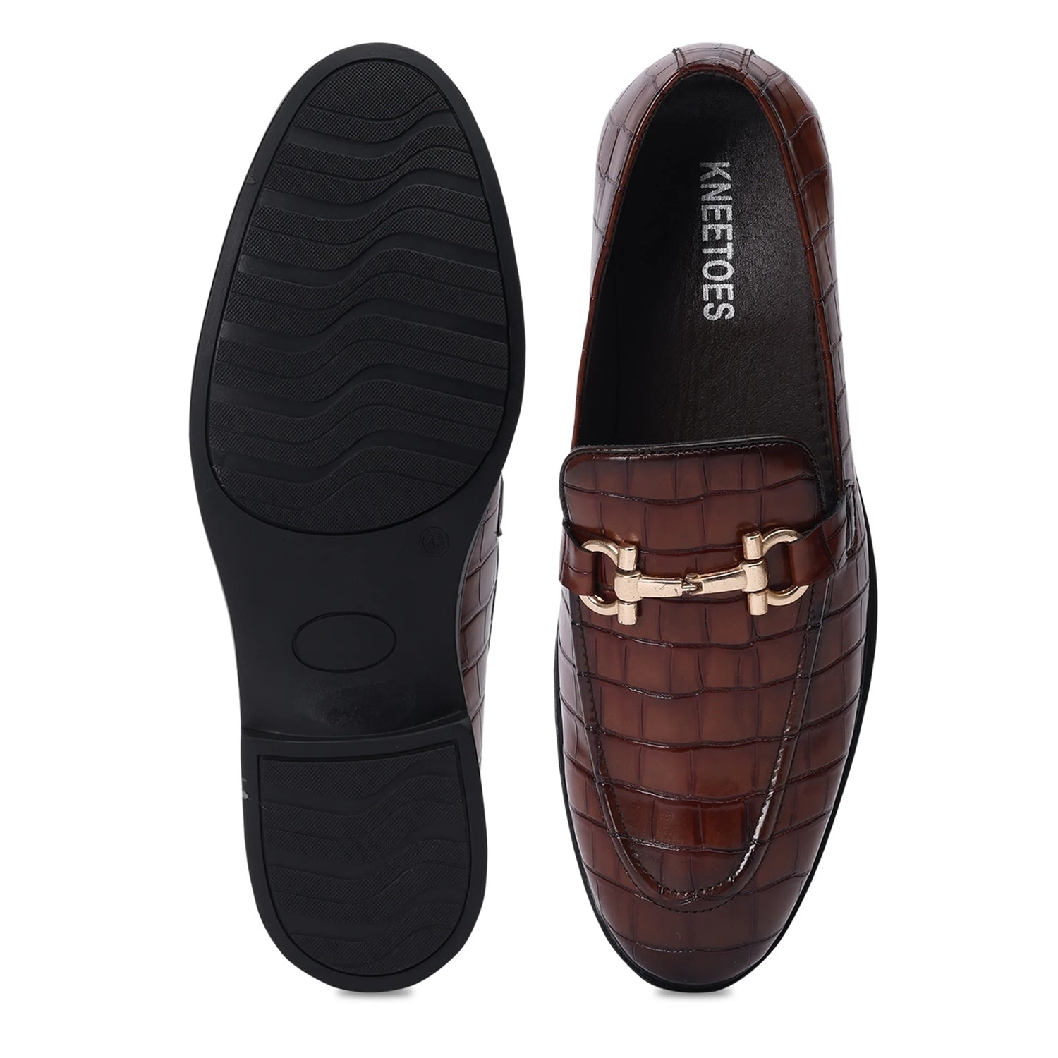 Tan Croc-Embossed Leather Loafers