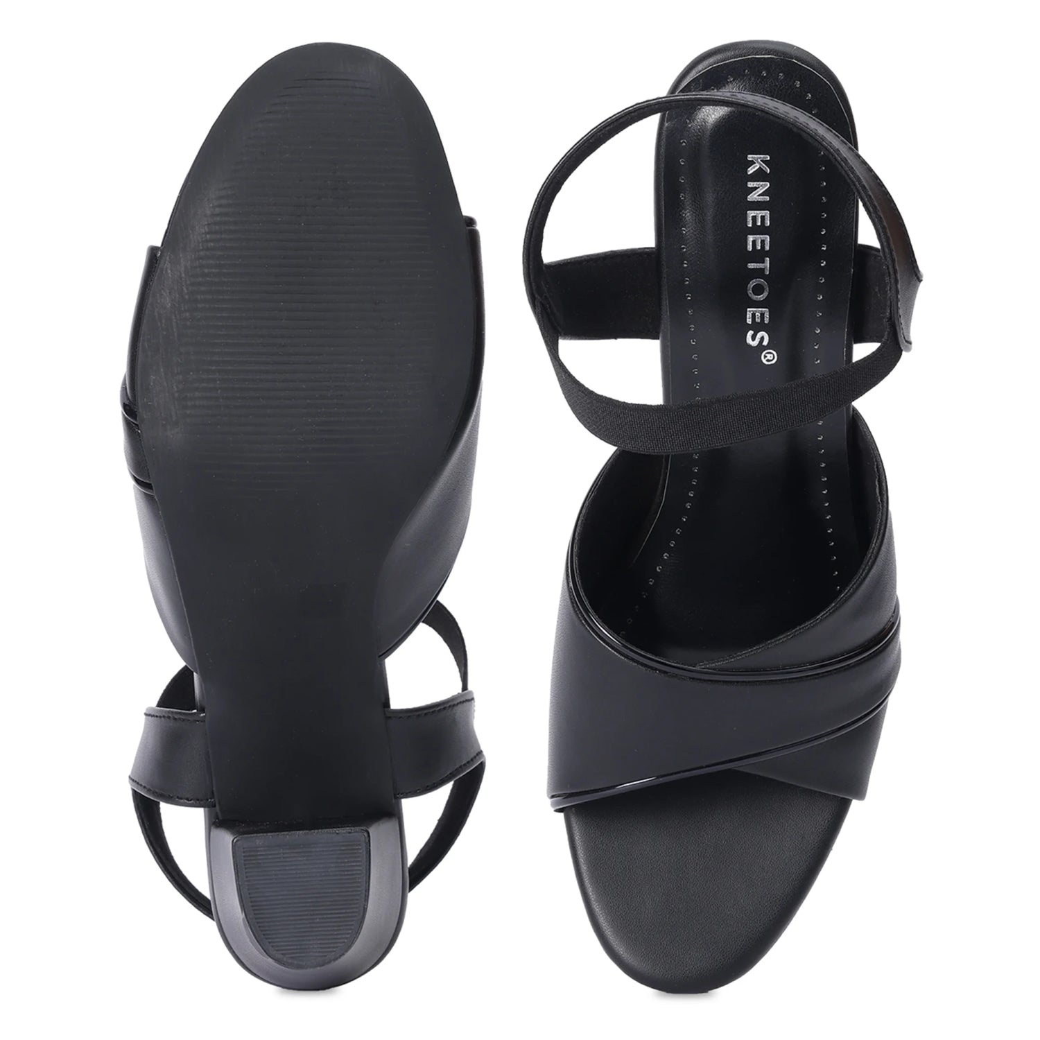 Black Block Heel Peep-Toe Sandals