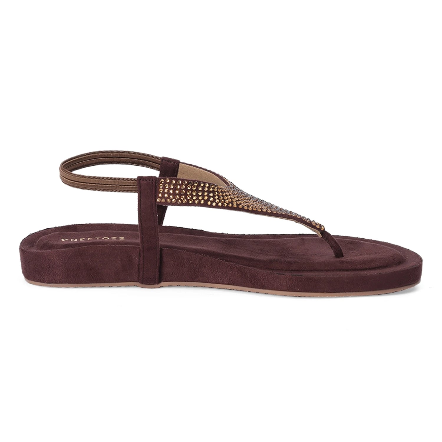 Rhinestone Embellished Maroon Thong Sandals