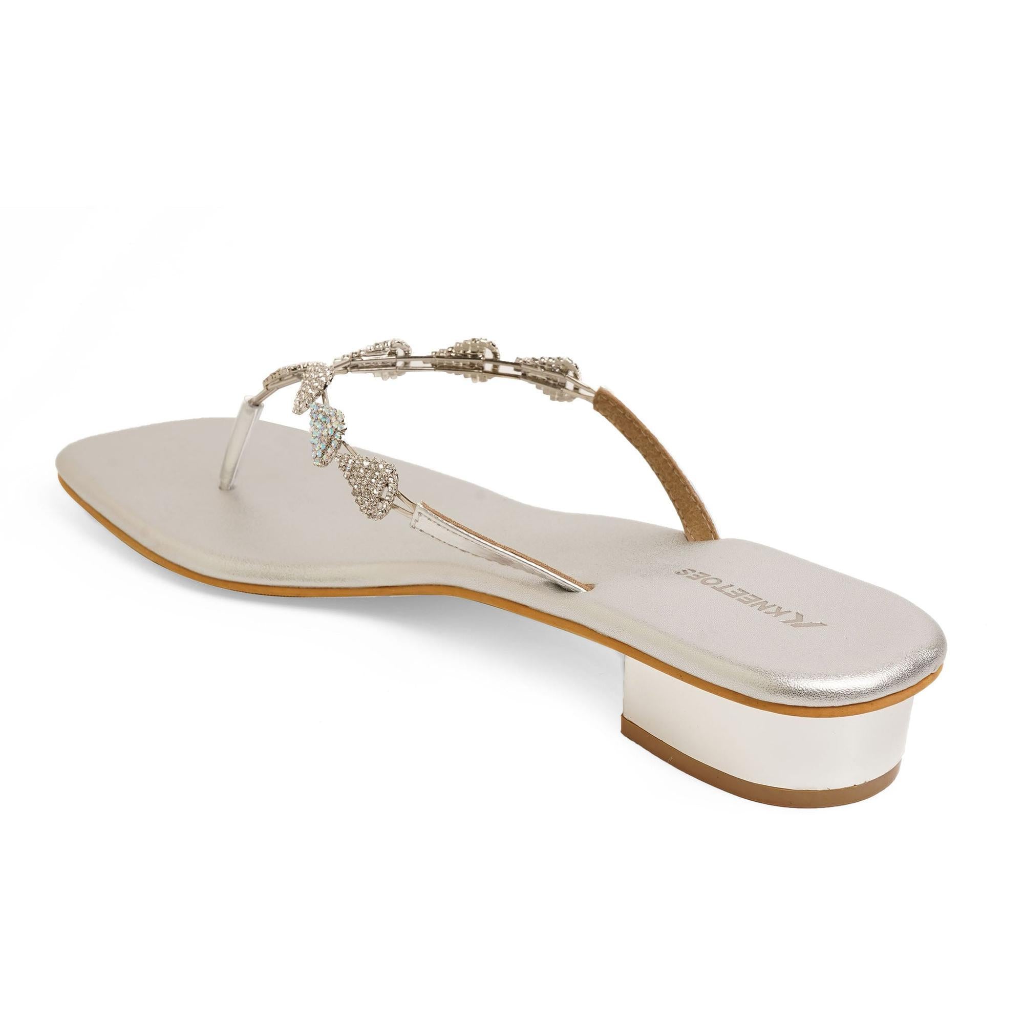 Sparkle Studded Silver Block Heel Sandals