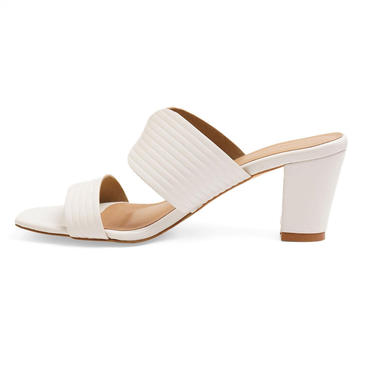 White Textured Block Heel Sandals