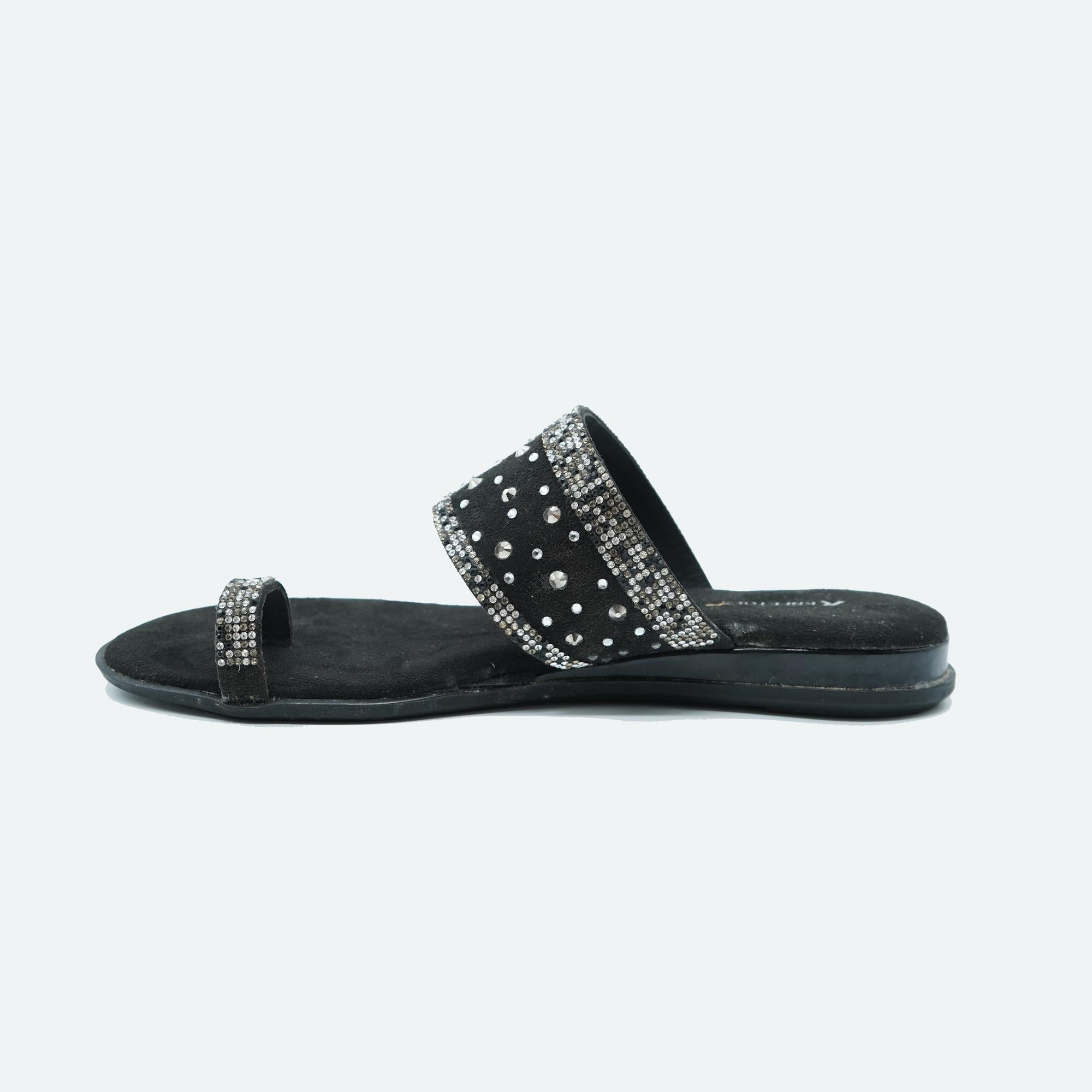 Jet Black Embellished One-Toe Special Sandals