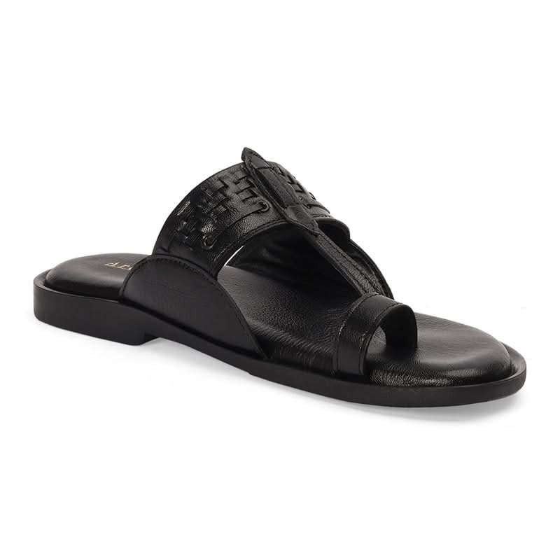 Men’s Black Leather Toe-Loop Sandals