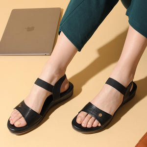 Textured Black Open-Toe Sandals