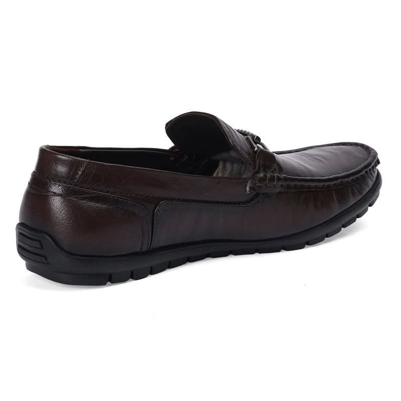 Dark Brown Leather Loafers with Buckle Accent