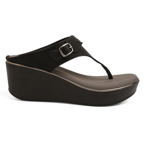 Classic Black Buckled Wedge Sandals