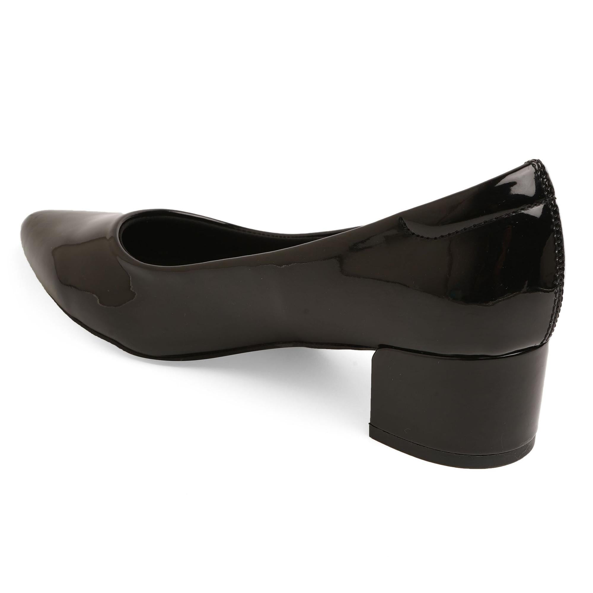 Radiant Black Solid Block Heel Pumps