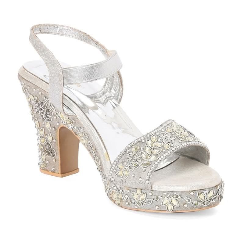 Premium Embellished Silver Block Heel Sandals