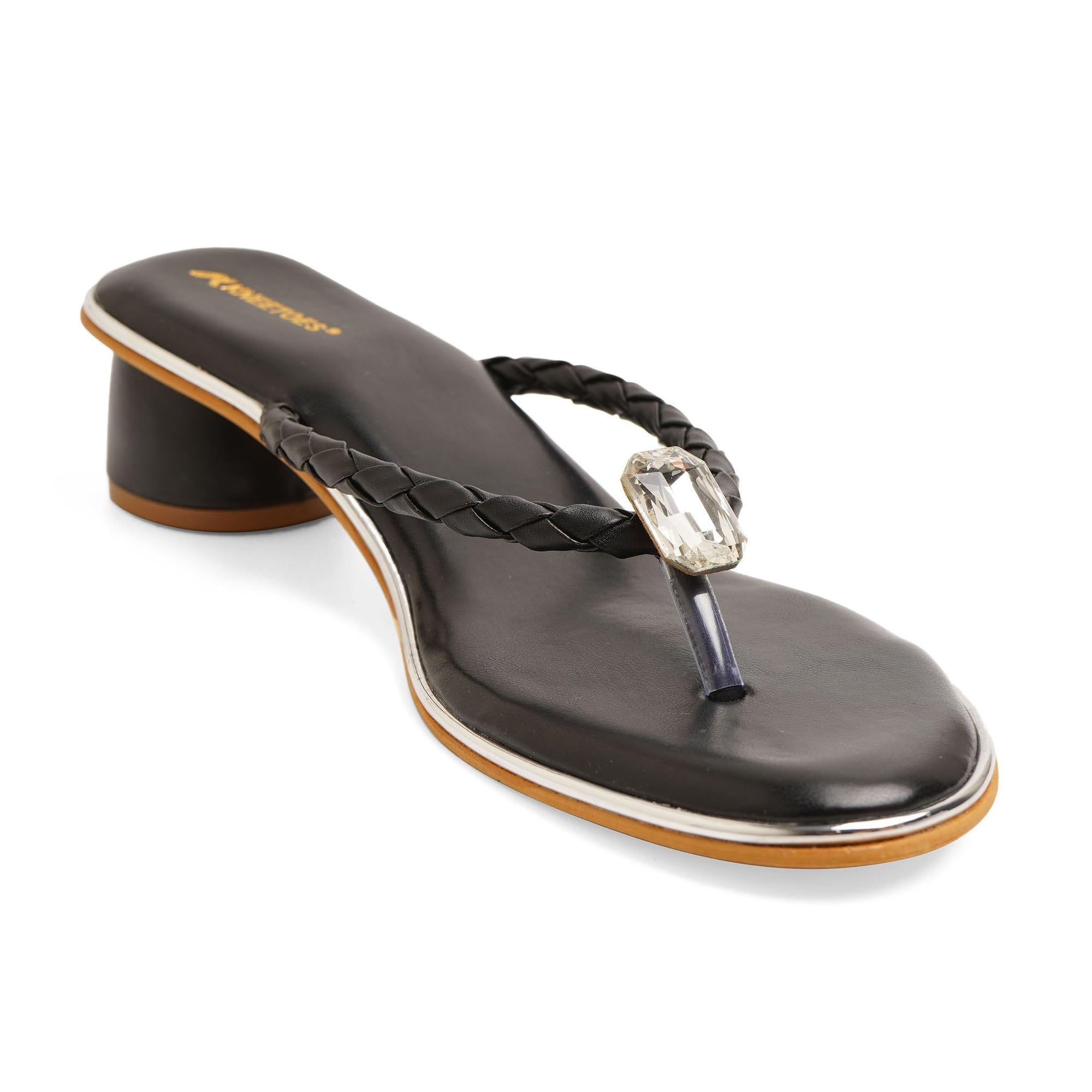 Sparkly Black Cylindrical Thong Sandals