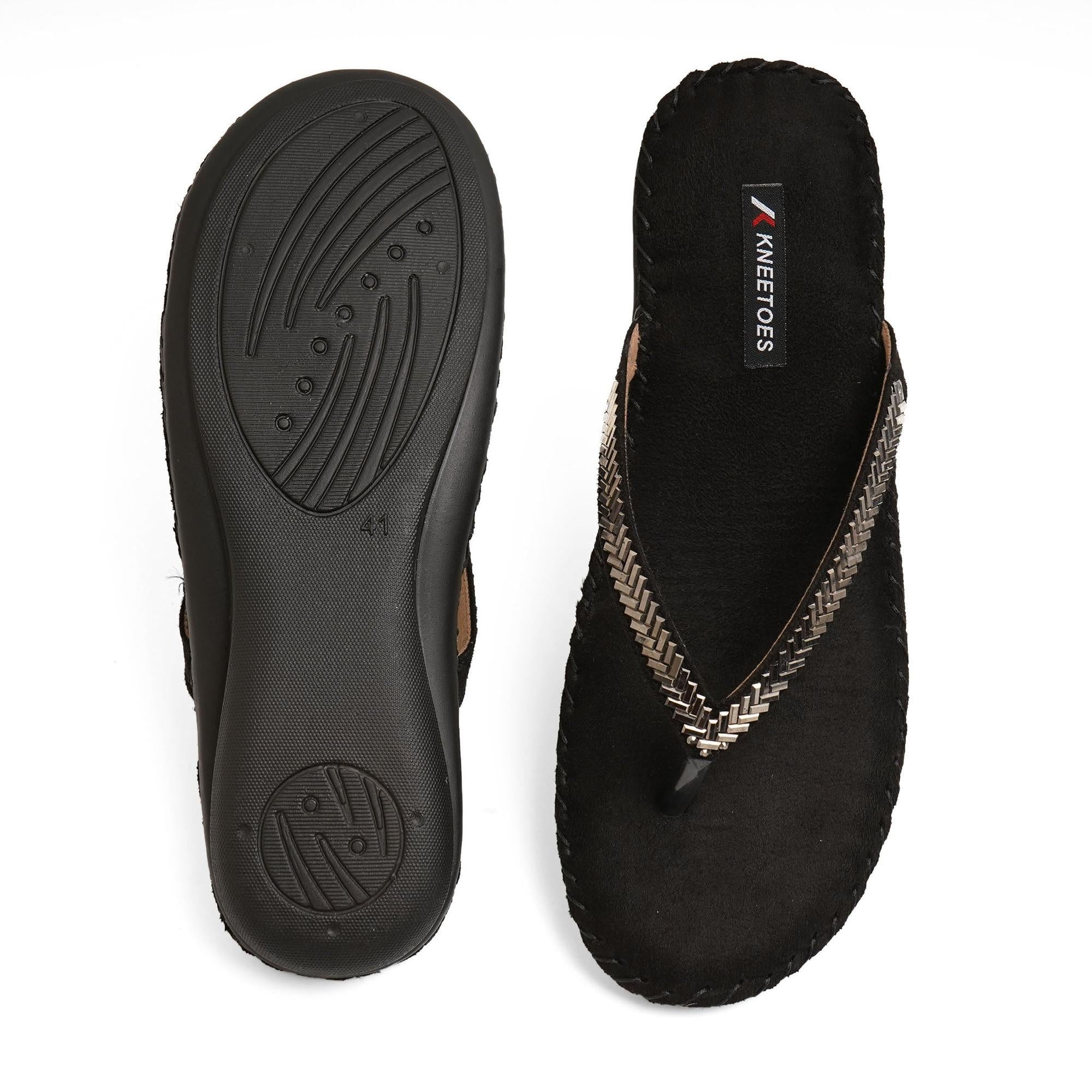 Sparkle Studs Black Thong Casual Sandals