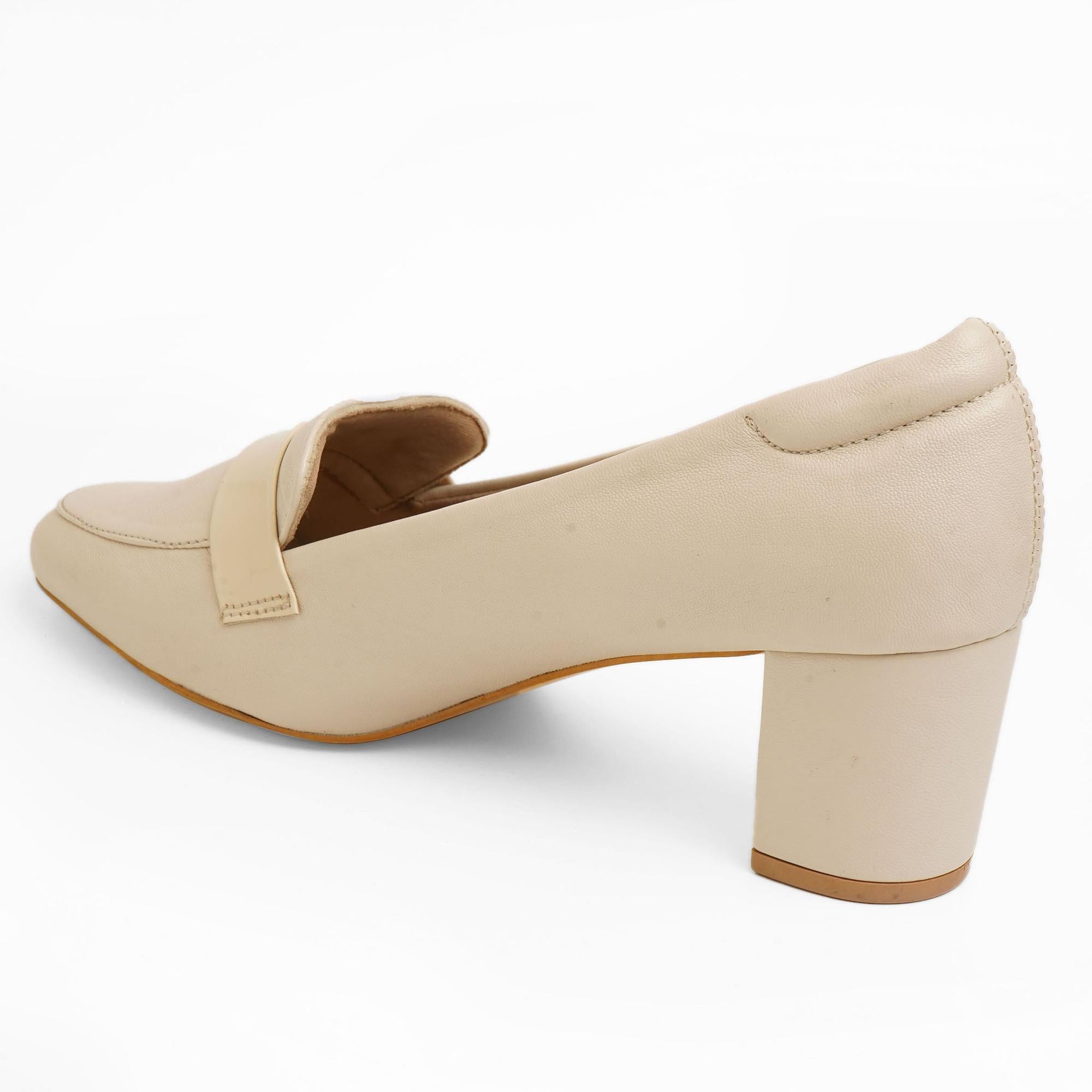Classic Charm Beige Block Heel Loafer Shoes