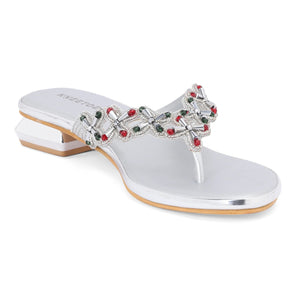 Embellished Silver Stylish Thong Sandals