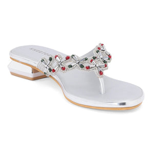 Embellished Silver Stylish Thong Sandals