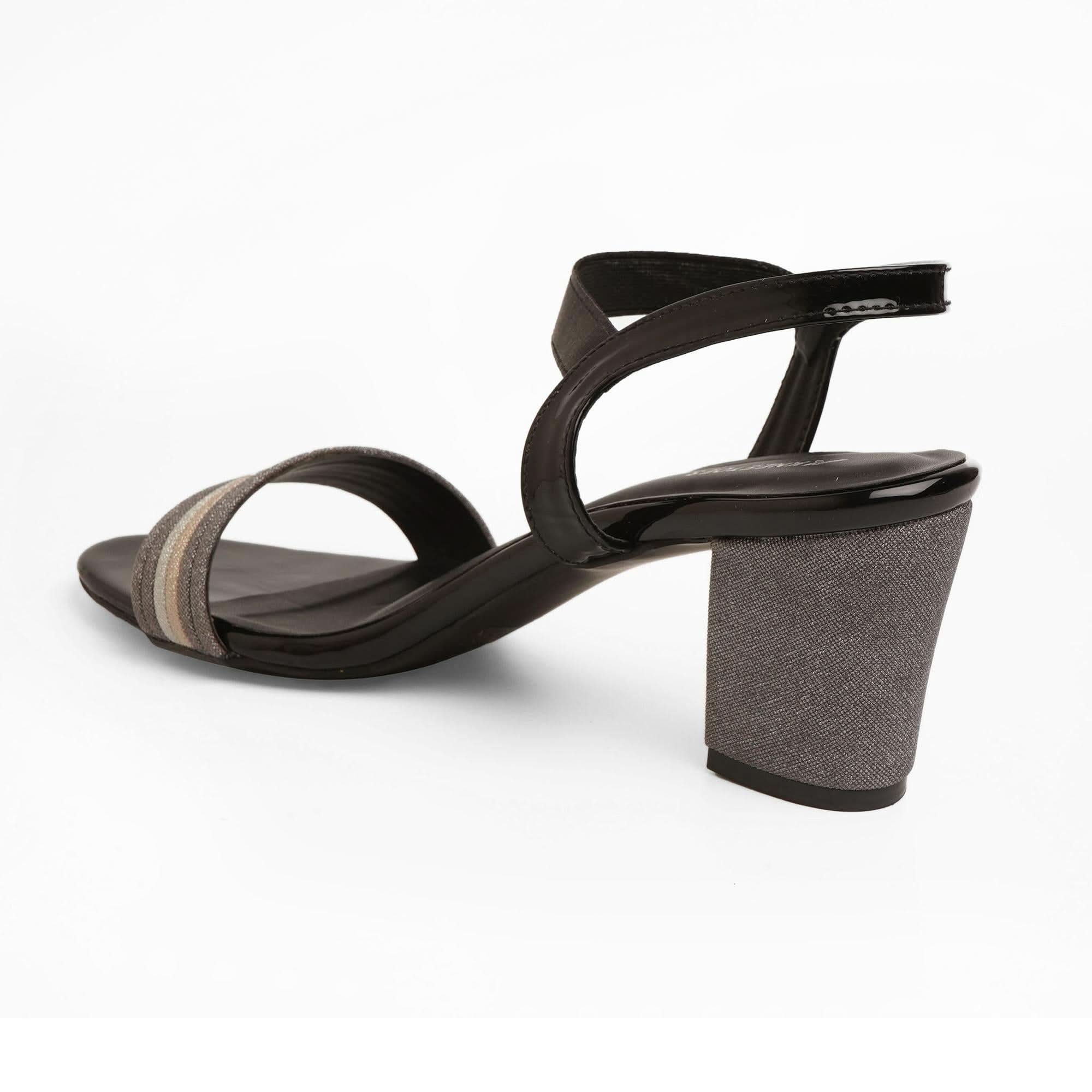 Black Shimmer Block Heel Sandals