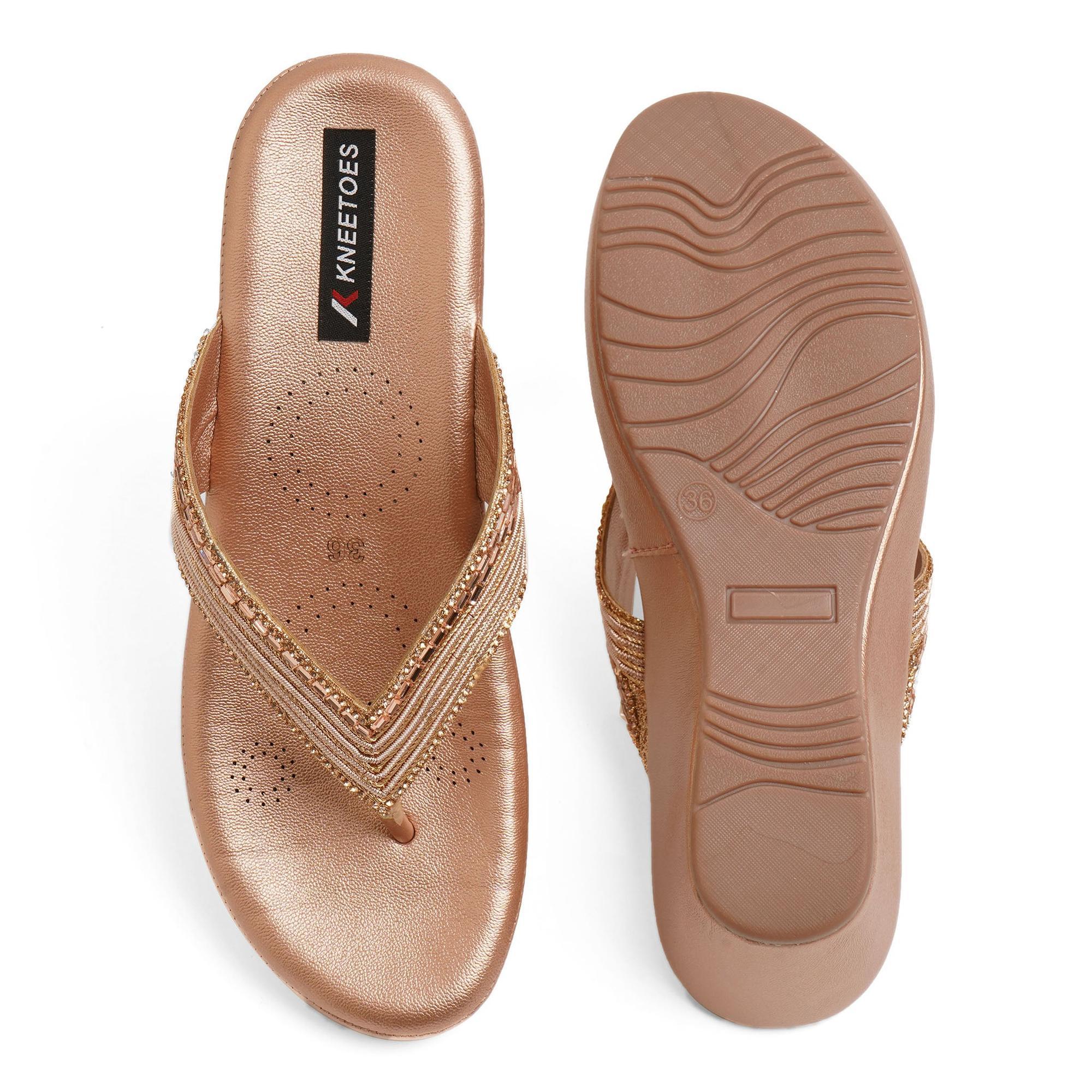 Gemglow Rose-Gold Thong Wedge Sandals