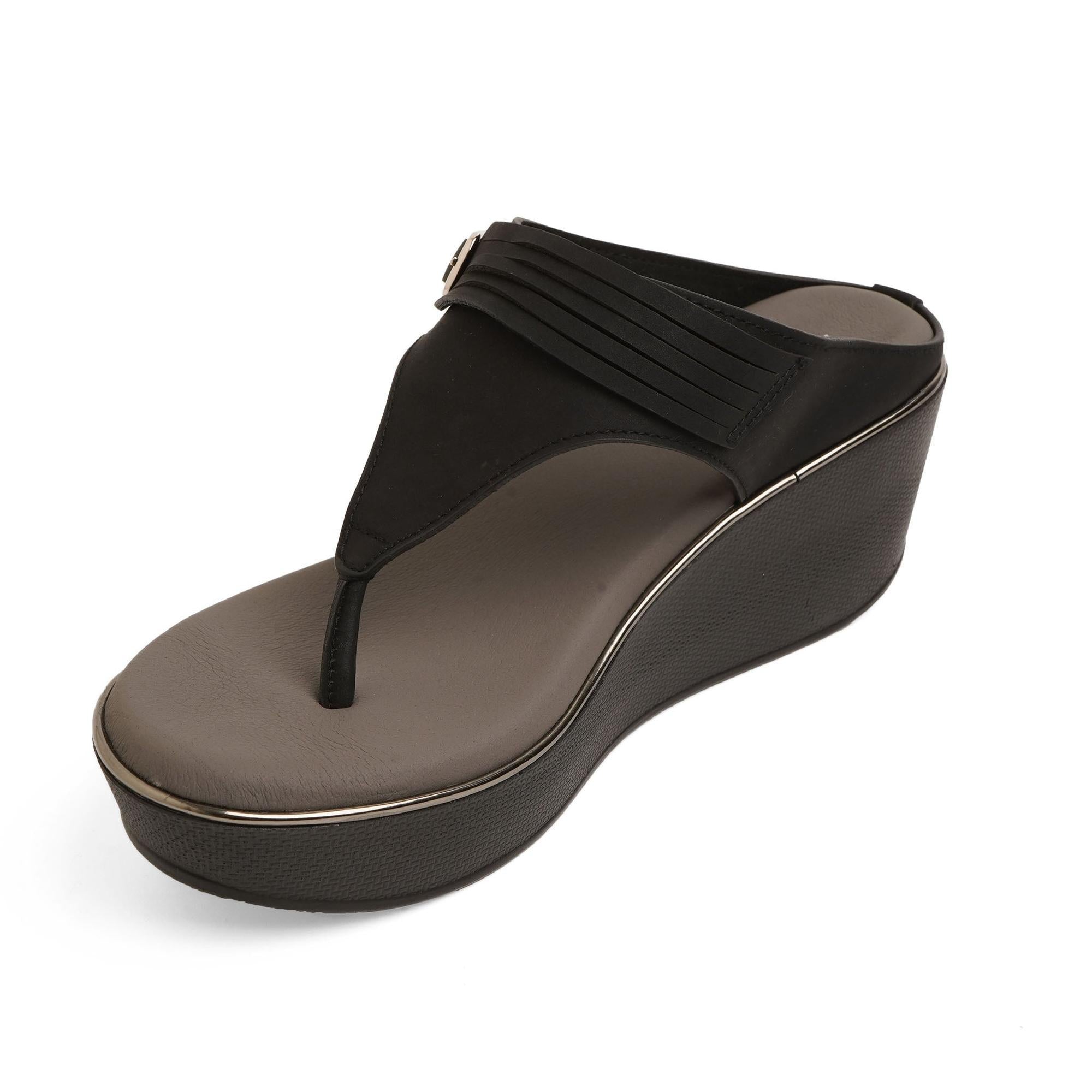 Classic Black Buckled Wedge Sandals