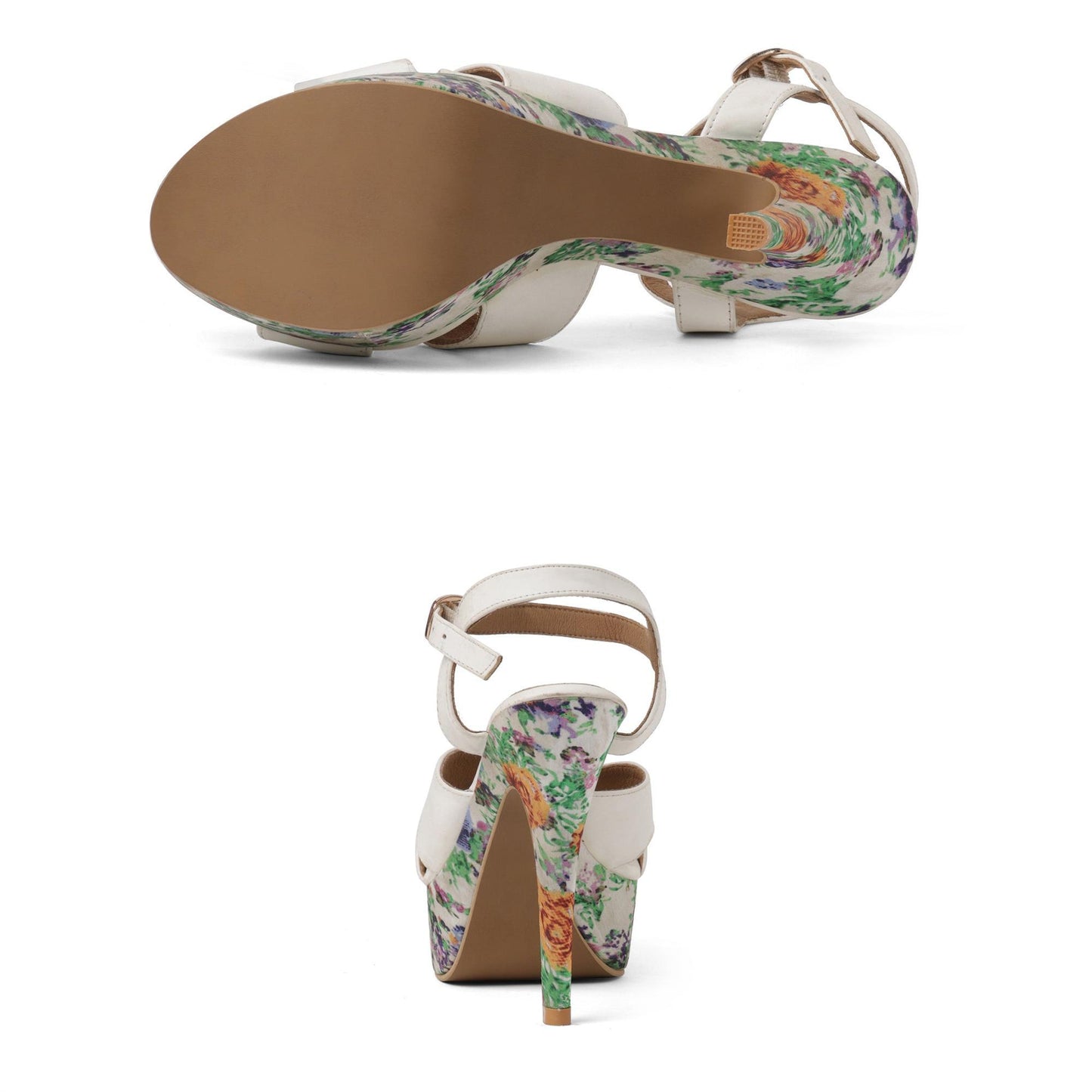 Pretty Floral Print White High Heels