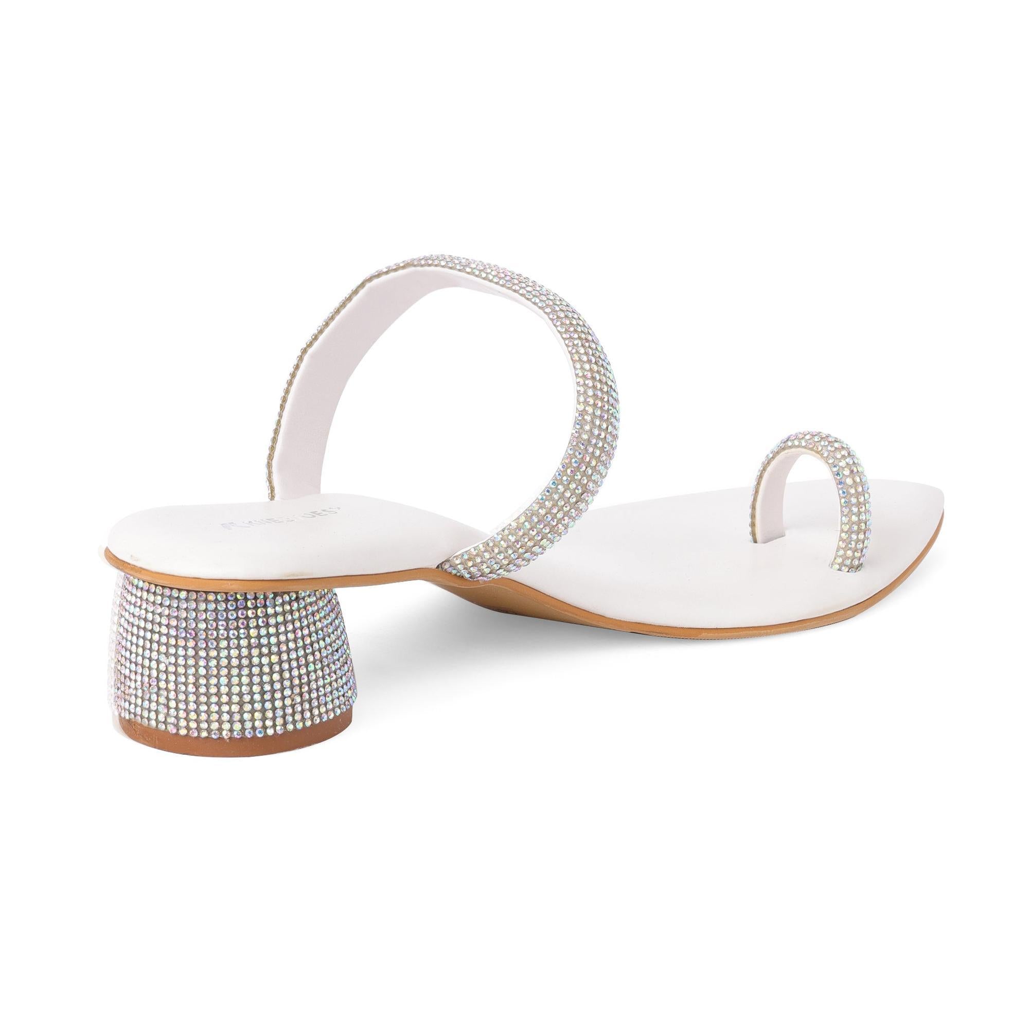 Twinkle Studs White Cylindrical Heel Sandals