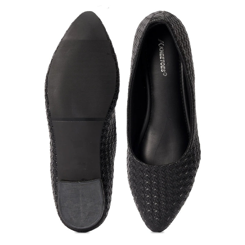 Textured Black Lightweight Block Heel Ballerinas