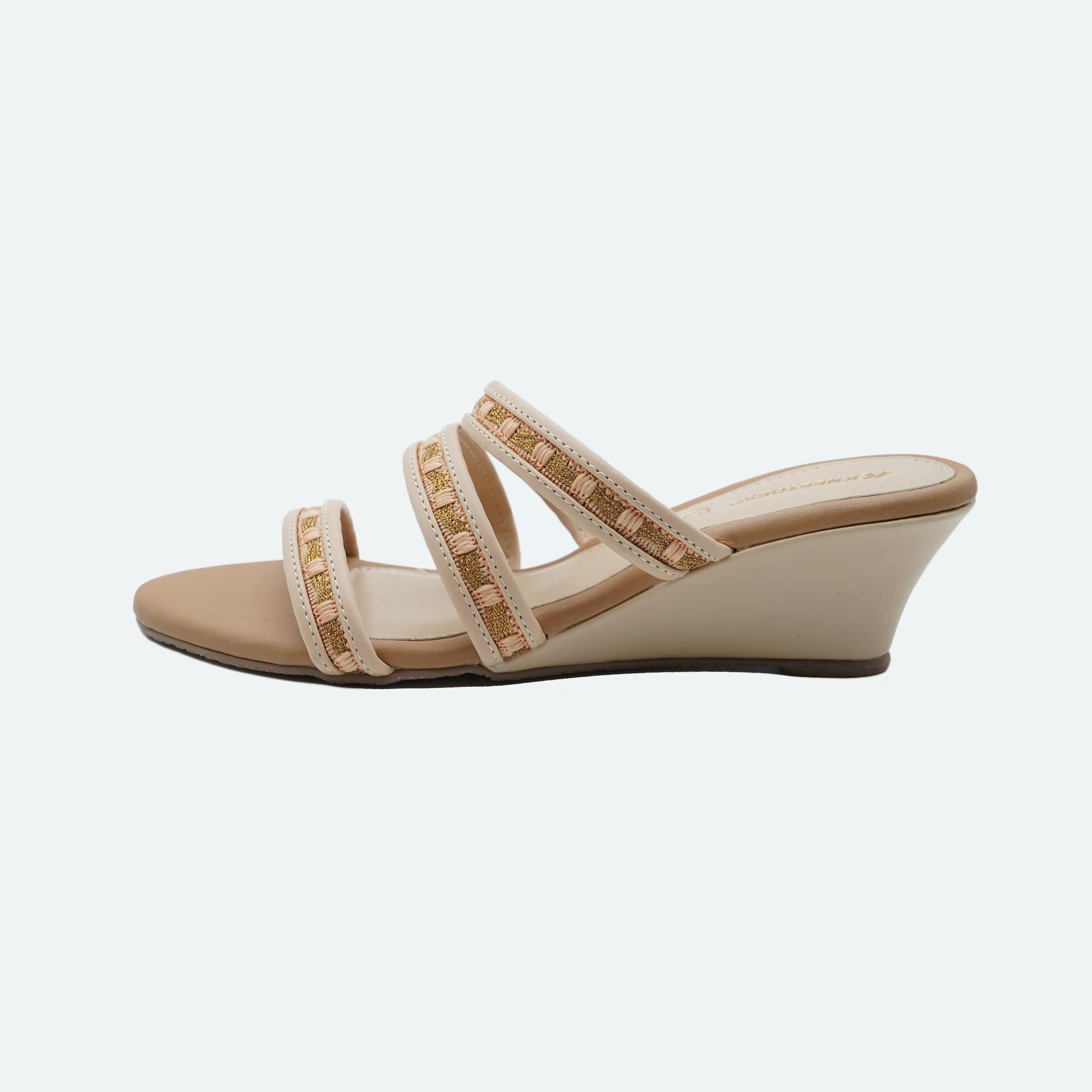 Gemglow Beige Embellished Wedge Sandals