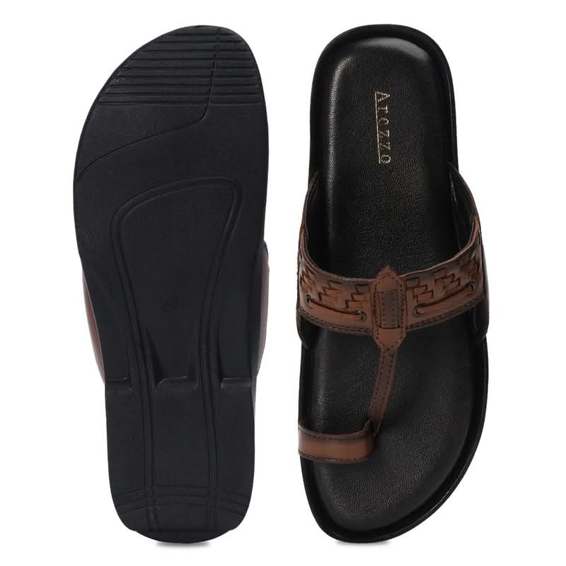 Brown Leather Slip-On Slippers
