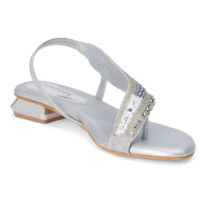 Silver Stylish Embellished Open-Toe Sandals