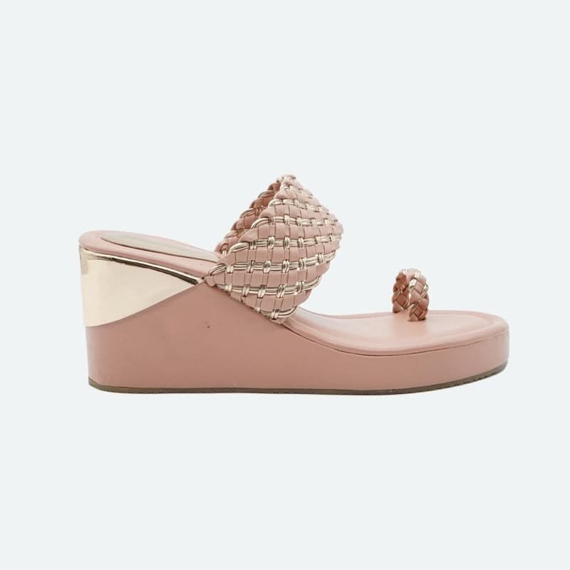 Bloomy Peach Braided Wedge One-Toe Sandals