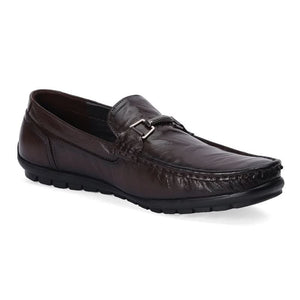 Dark Brown Leather Loafers with Buckle Accent