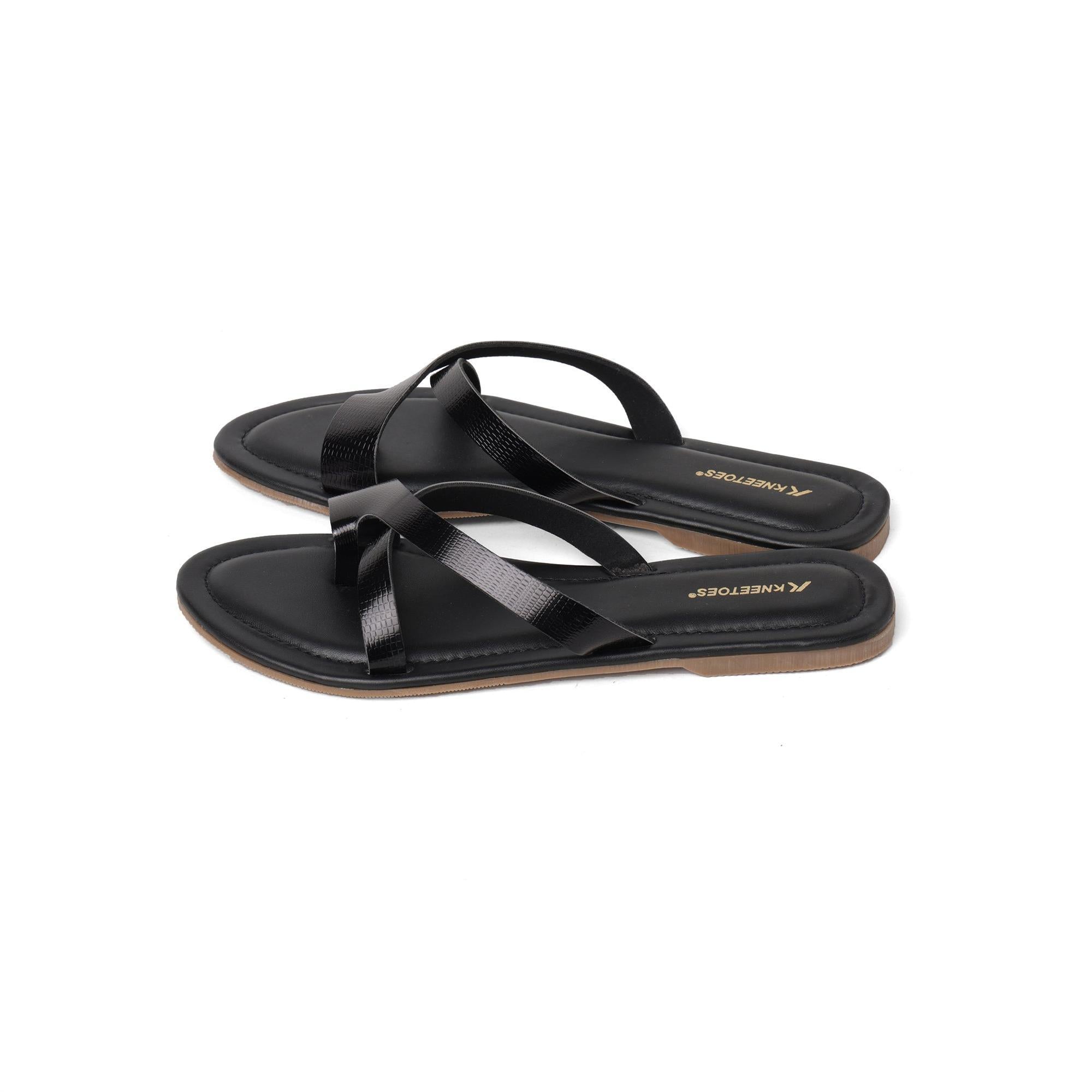Elevated Criss-Cross Black One-Toe Sandals