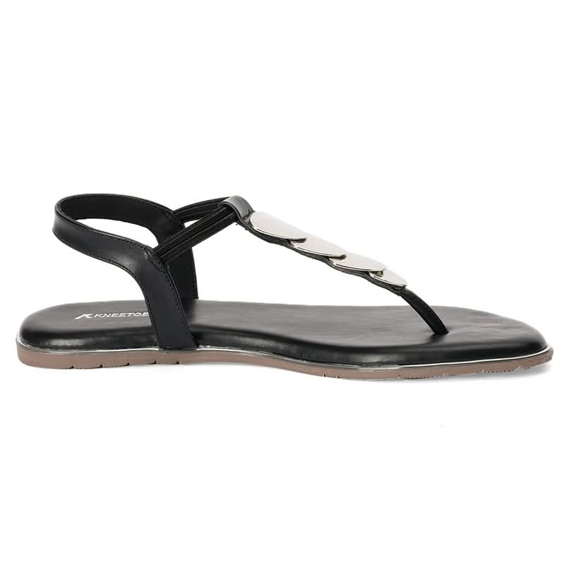 Black Metal Accent Thong Sandals