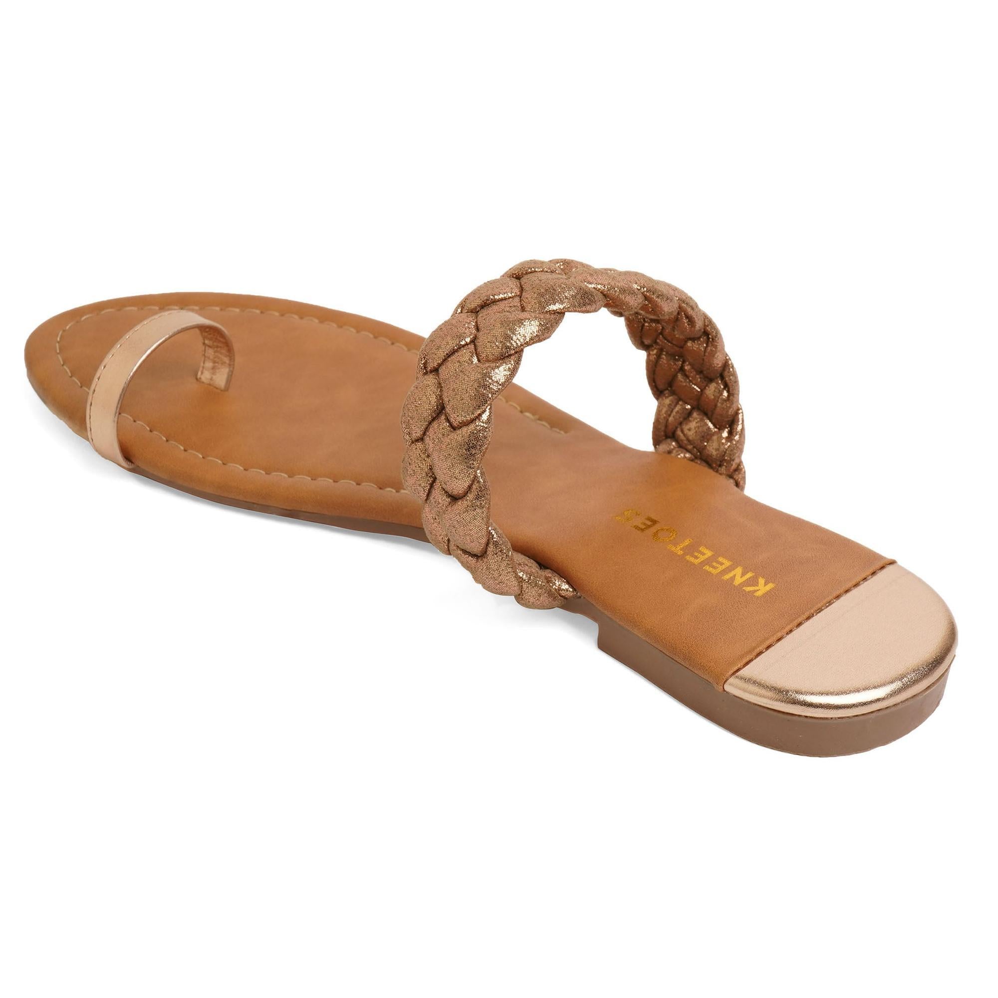 Gold-Shine Braided One-Toe Sandals