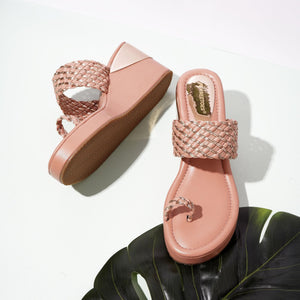 Bloomy Peach Braided Wedge One-Toe Sandals