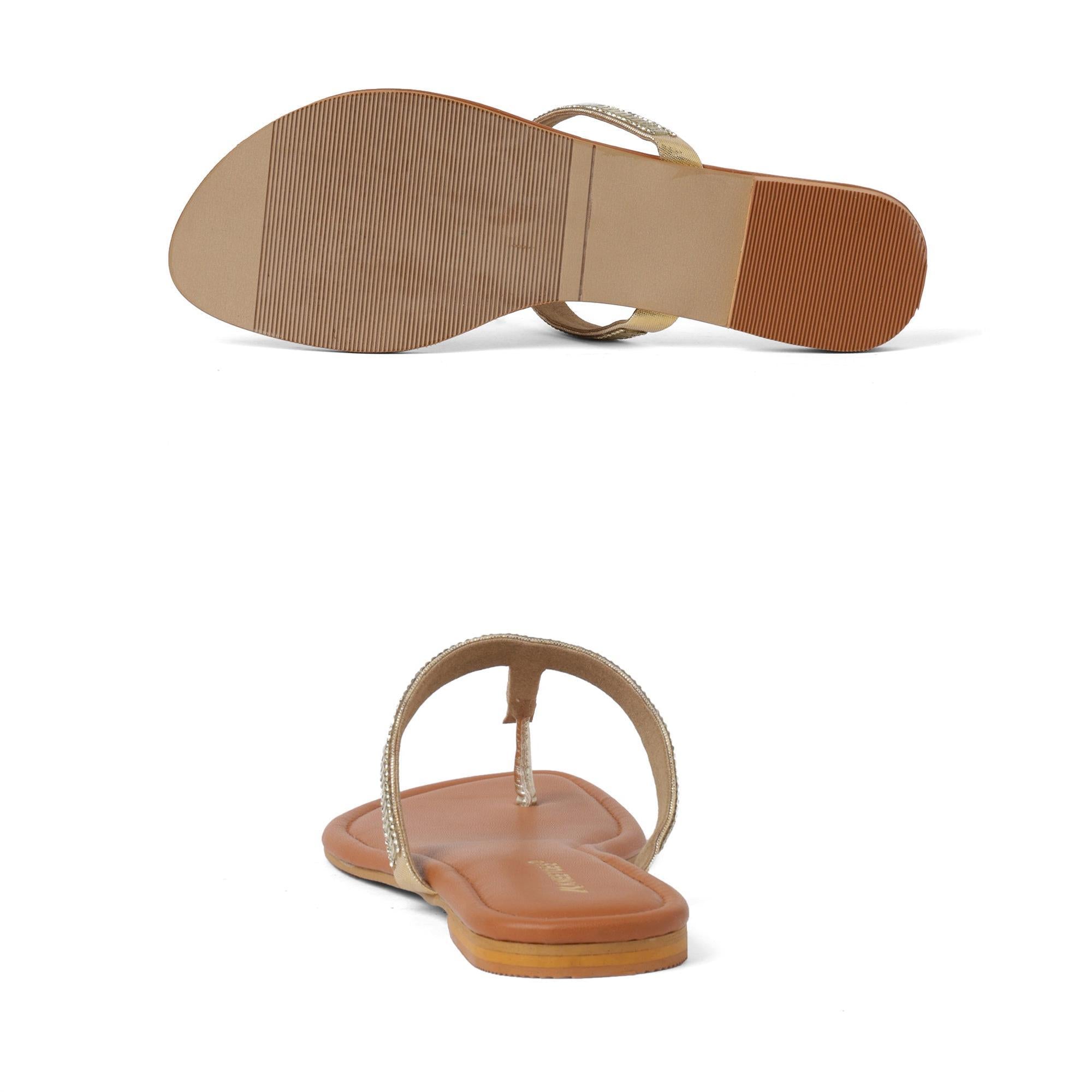 Twinkle Step Gold Embellished T-Strap Sandals