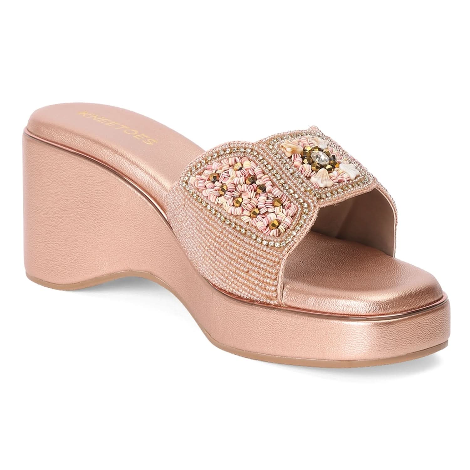 Rose-Gold Wedge Heel Sandals