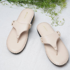 Classic Charm Beige Leather Thong Casual Sandals