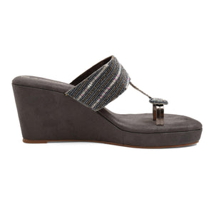 Dazzling Charcoal-Grey Beaded Wedge Heels