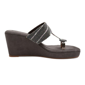 Dazzling Charcoal-Grey Beaded Wedge Heels