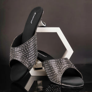 Sparkle Studs Black Kitten Heel Sandals